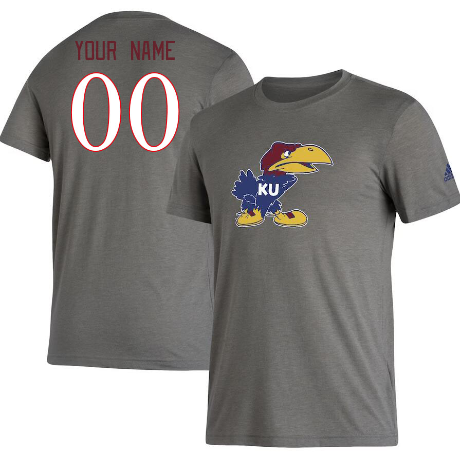 Custom Kansas Jayhawks Name And Number College Tshirt-Gray - Click Image to Close